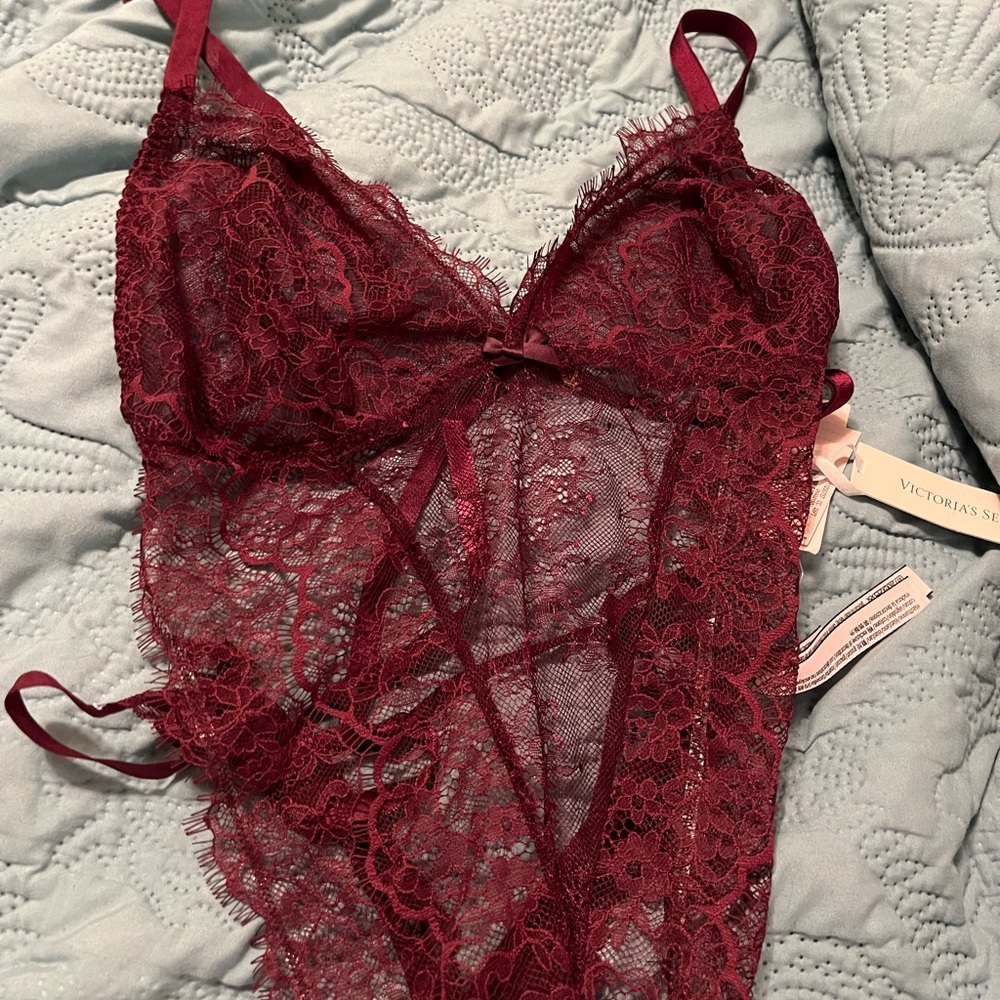 VICTORIA’S SECRET KIR MAROON PURPLE STRAPPY LUXE BODYSUIT TEDDY XL